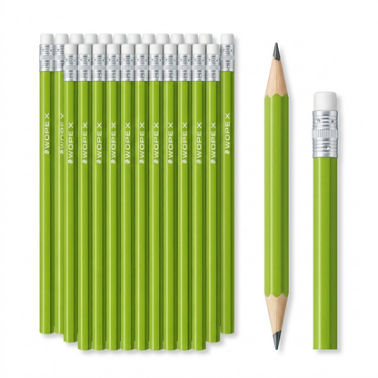 Pure, centered product-led shot of a green Wopex graphite pencil with its distinct markings.