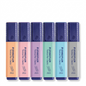 Pure hero shot of the 6-pack STAEDTLER Textsurfer Pastel Highlighters on a white background.