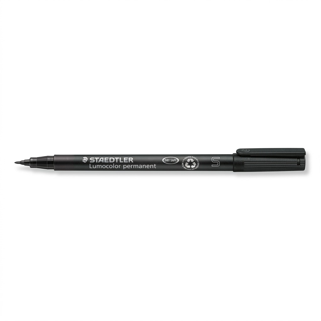 Pure, high-resolution main product image of the STAEDTLER Lumocolor permanent black fine tip marker (313-9) on a white background.