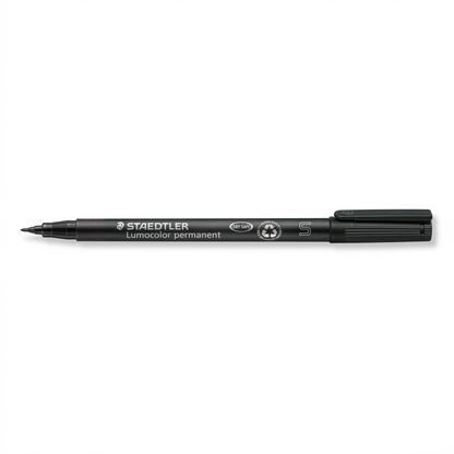 Pure, high-resolution main product image of the STAEDTLER Lumocolor permanent black fine tip marker (313-9) on a white background.