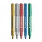 STAEDTLER metallic fibre-tip marker five-color set without packaging, grouped upright, on a white background.