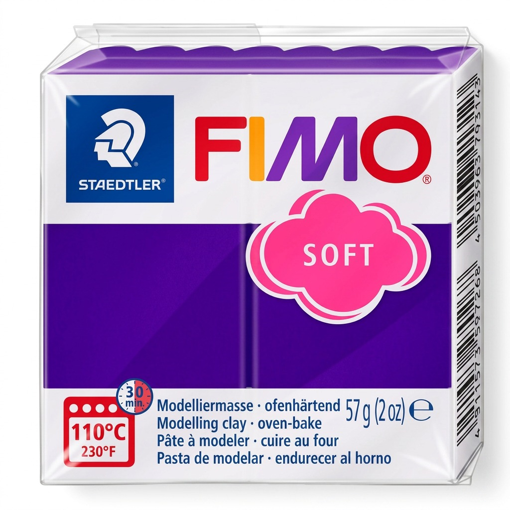 Pure high-resolution hero shot: STAEDTLER Fimo Soft Plum (8020-63) modelling clay block.