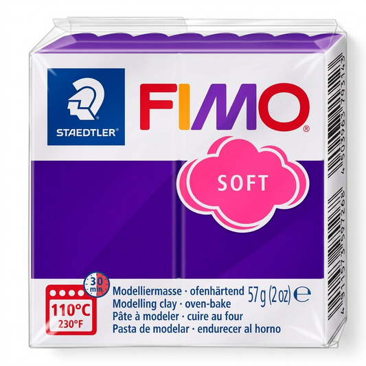 Pure high-resolution hero shot: STAEDTLER Fimo Soft Plum (8020-63) modelling clay block.