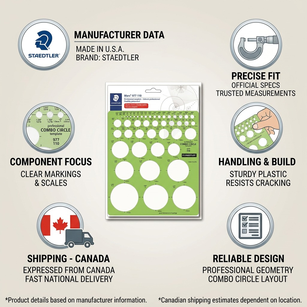 Confidence graphic with STAEDTLER Template, featuring trust icons for quality, spec matching, and fast Canadian shipping.
