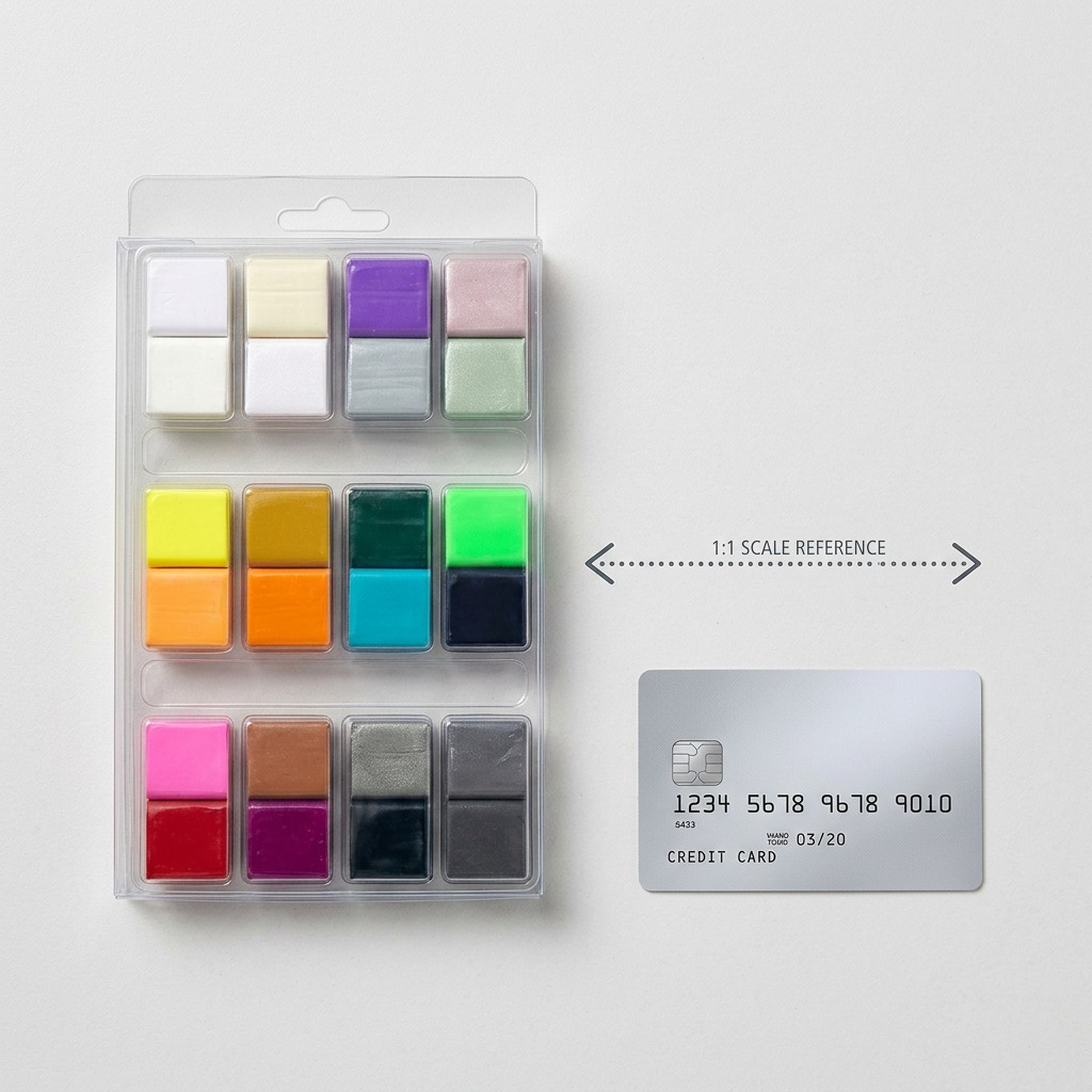 A close-up photograph comparing the FIMO modelling clay pack and a standard credit card.