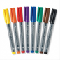 Pure high-resolution hero shot: STAEDTLER Lumocolor permanent markers (set of 8) without packaging, centered on a pure white background.