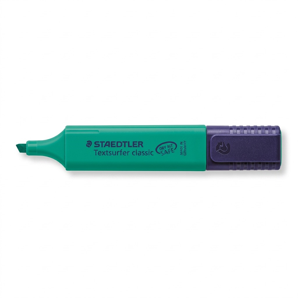 Pure high-resolution hero shot of the STAEDTLER Textsurfer classic turquoise highlighter (364-35-03), horizontally centered on a seamless white background.