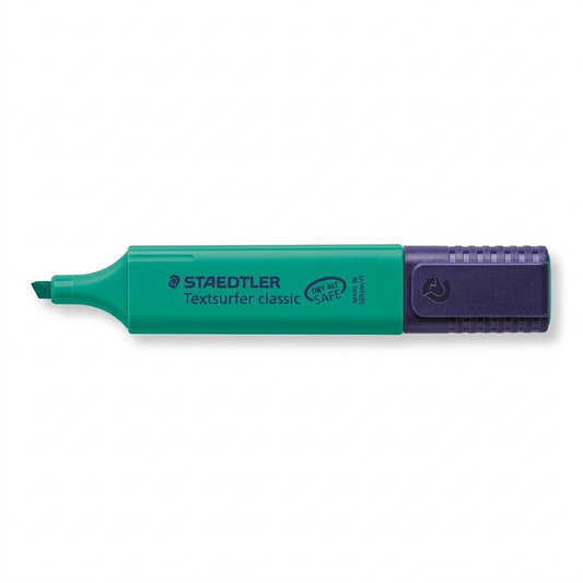 Pure high-resolution hero shot of the STAEDTLER Textsurfer classic turquoise highlighter (364-35-03), horizontally centered on a seamless white background.