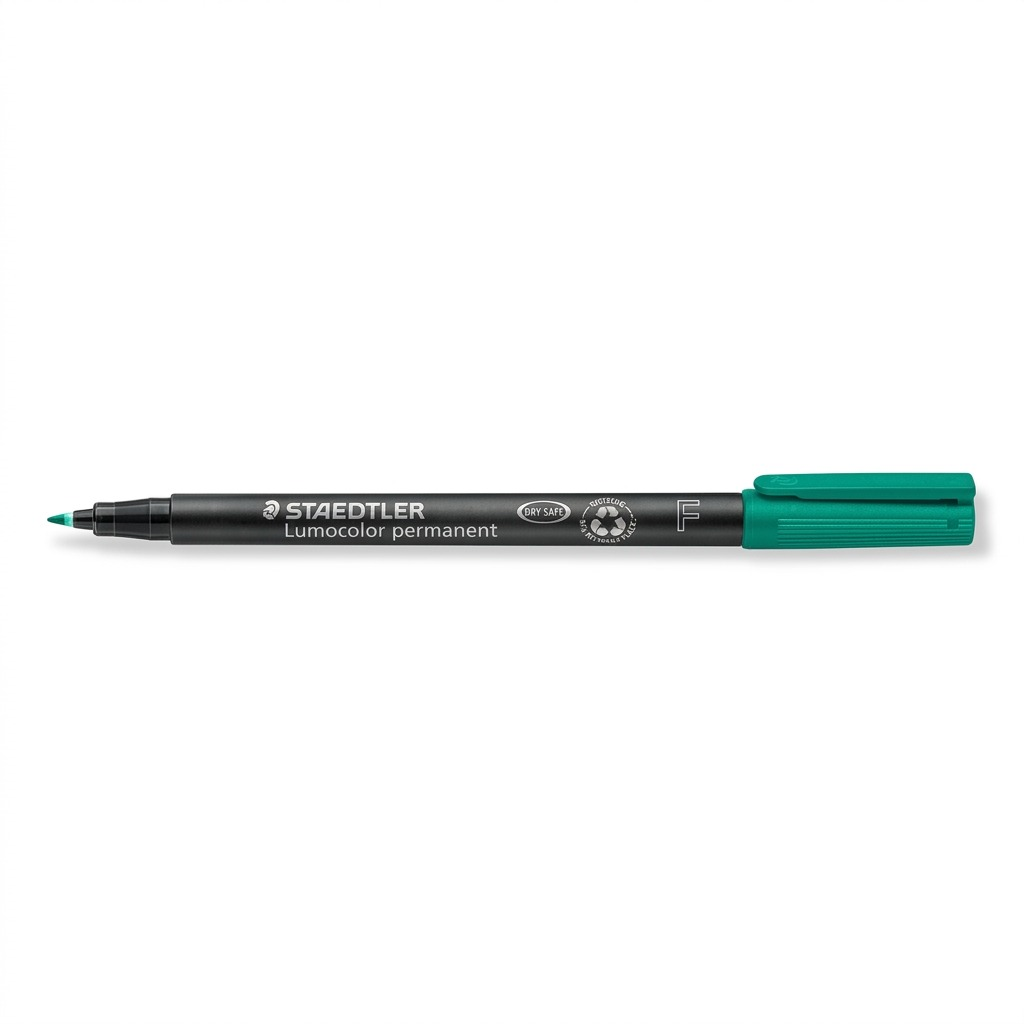 Staedtler 318-5 Lumocolor fine-tip green permanent marker against a pure white background.
