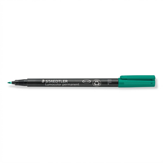 Staedtler 318-5 Lumocolor fine-tip green permanent marker against a pure white background.