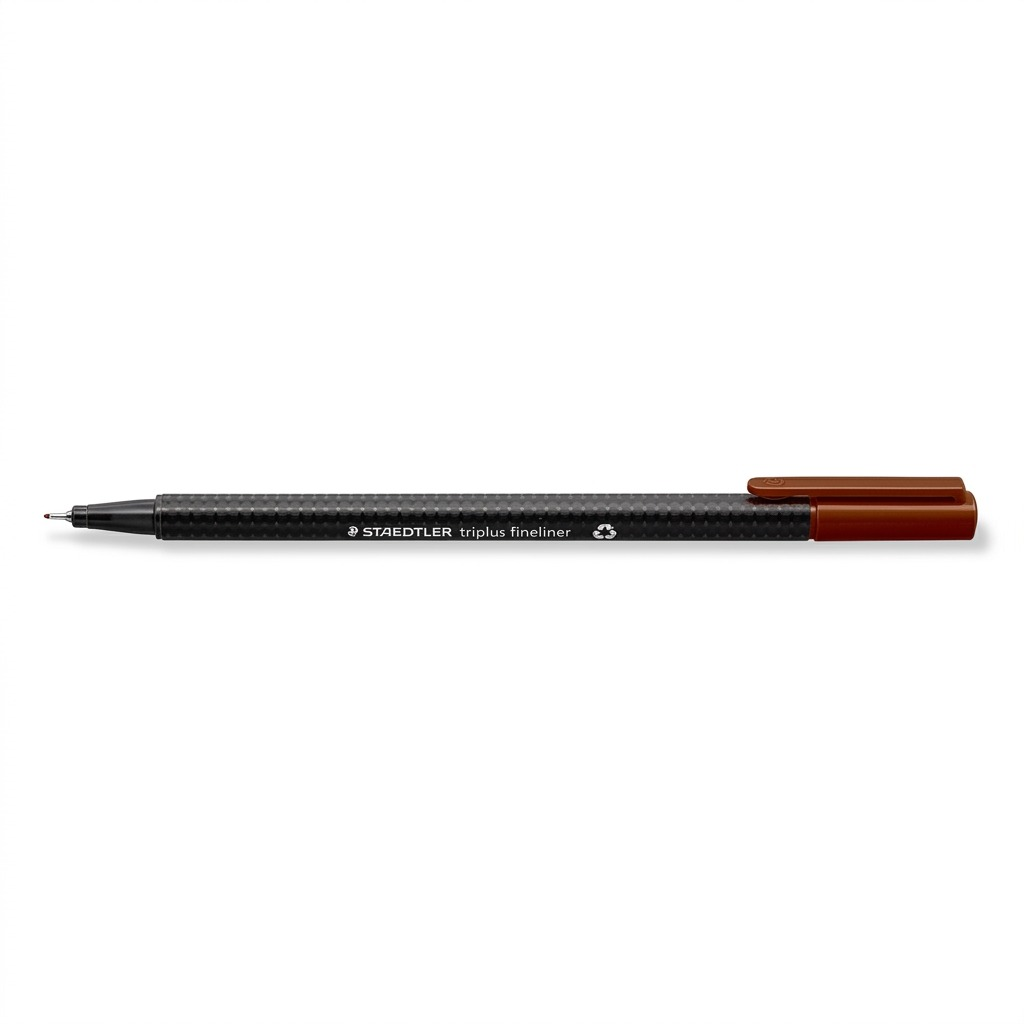 High-resolution hero shot of one STAEDTLER triplus fineliner 334 Vandyke brown pen, exactly as the canonical product.