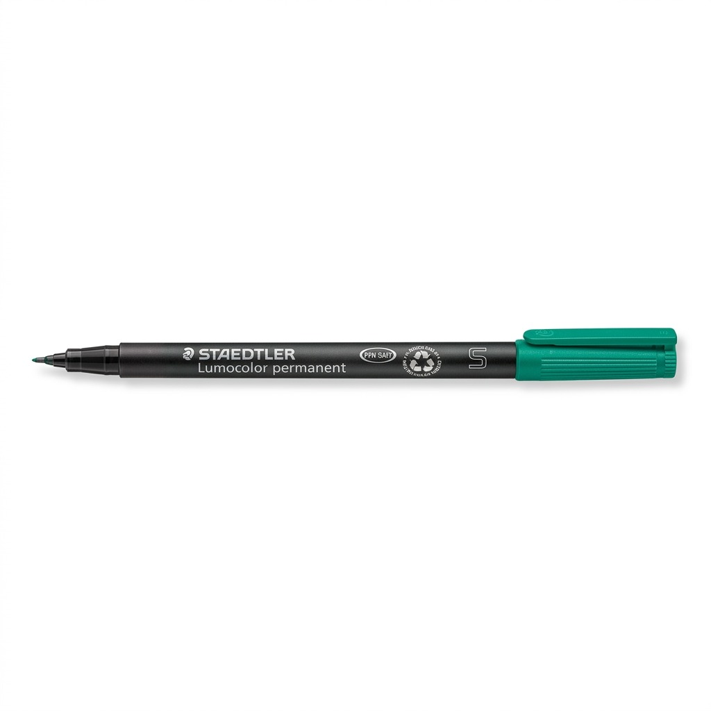 A high-resolution, centered view of the STAEDTLER Lumocolor permanent super fine 313 marker on a pure white background.