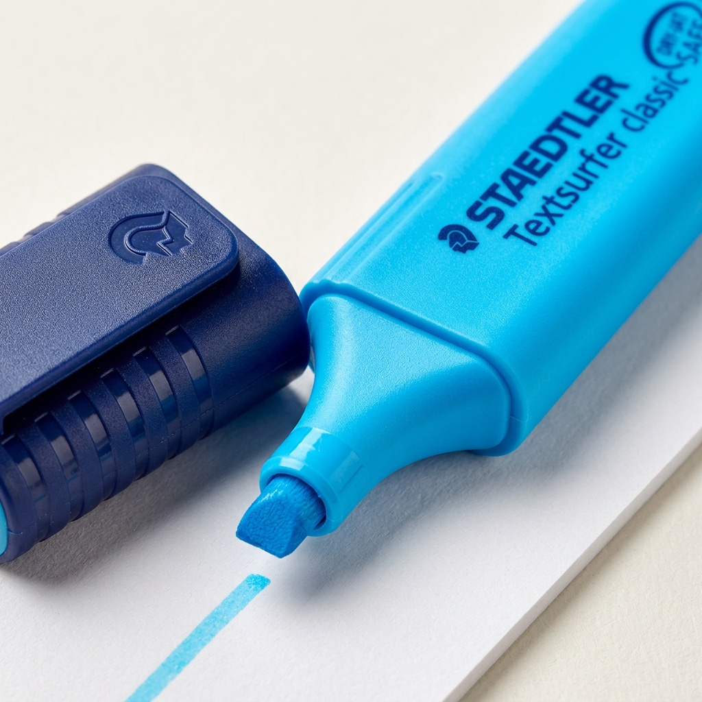 Extreme macro photo focusing on the Staedtler Textsurfer highligher's tip.