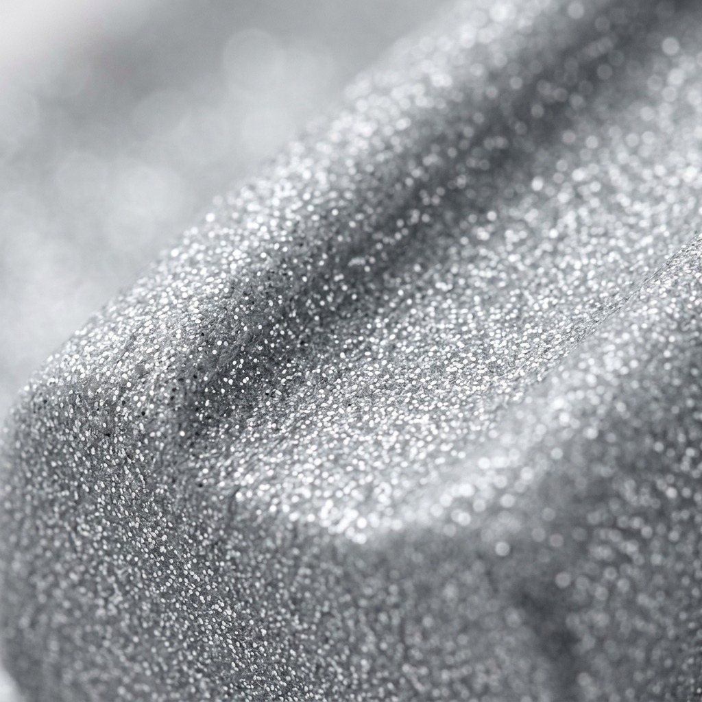 An intense close-up photographing the sparkling texture of the silver glitter Fimo Effect clay.