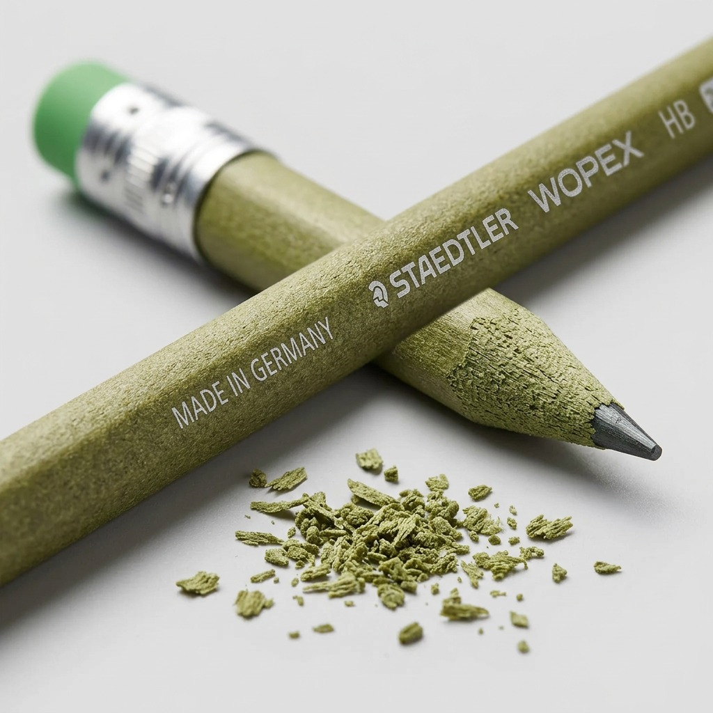 Macro close-up of a STAEDTLER Wopex pencil texture, highlighting precision, eco-material core, and quality construction.