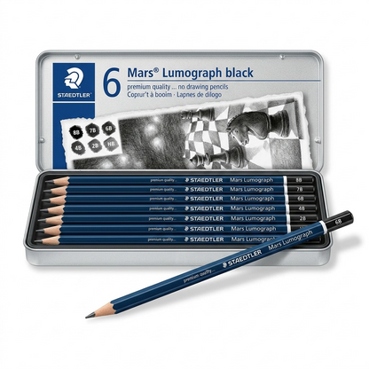 STAEDTLER Mars Lumograph black x6 Pencils in Tin Case.