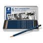 STAEDTLER Mars Lumograph black x6 Pencils in Tin Case.