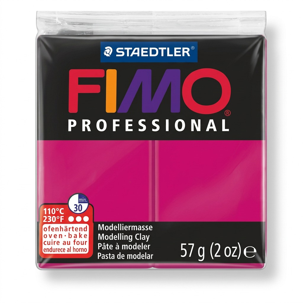 A front hero shot of a 57g bar of STAEDTLER FIMO Professional in its magenta plastic wrapper.
