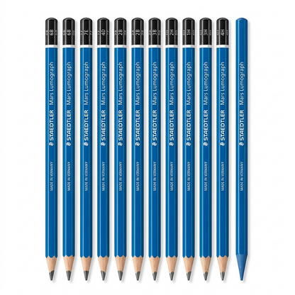 Staedtler Mars Lumograph drawing pencils (12-pack) on a pure white background in a clean hero shot.