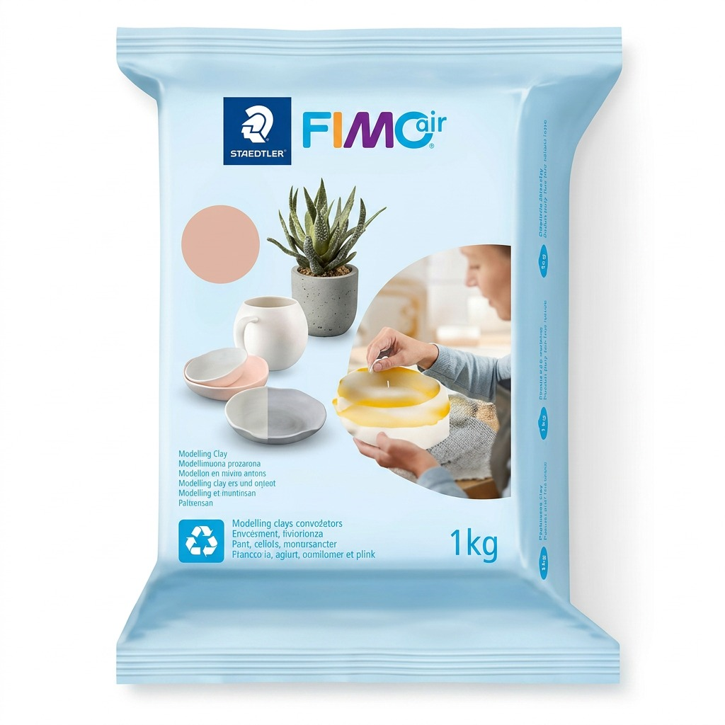 High-resolution hero product shot of STAEDTLER Fimoair 8101-43 1kg Pale Pink modeling clay on a seamless white background.