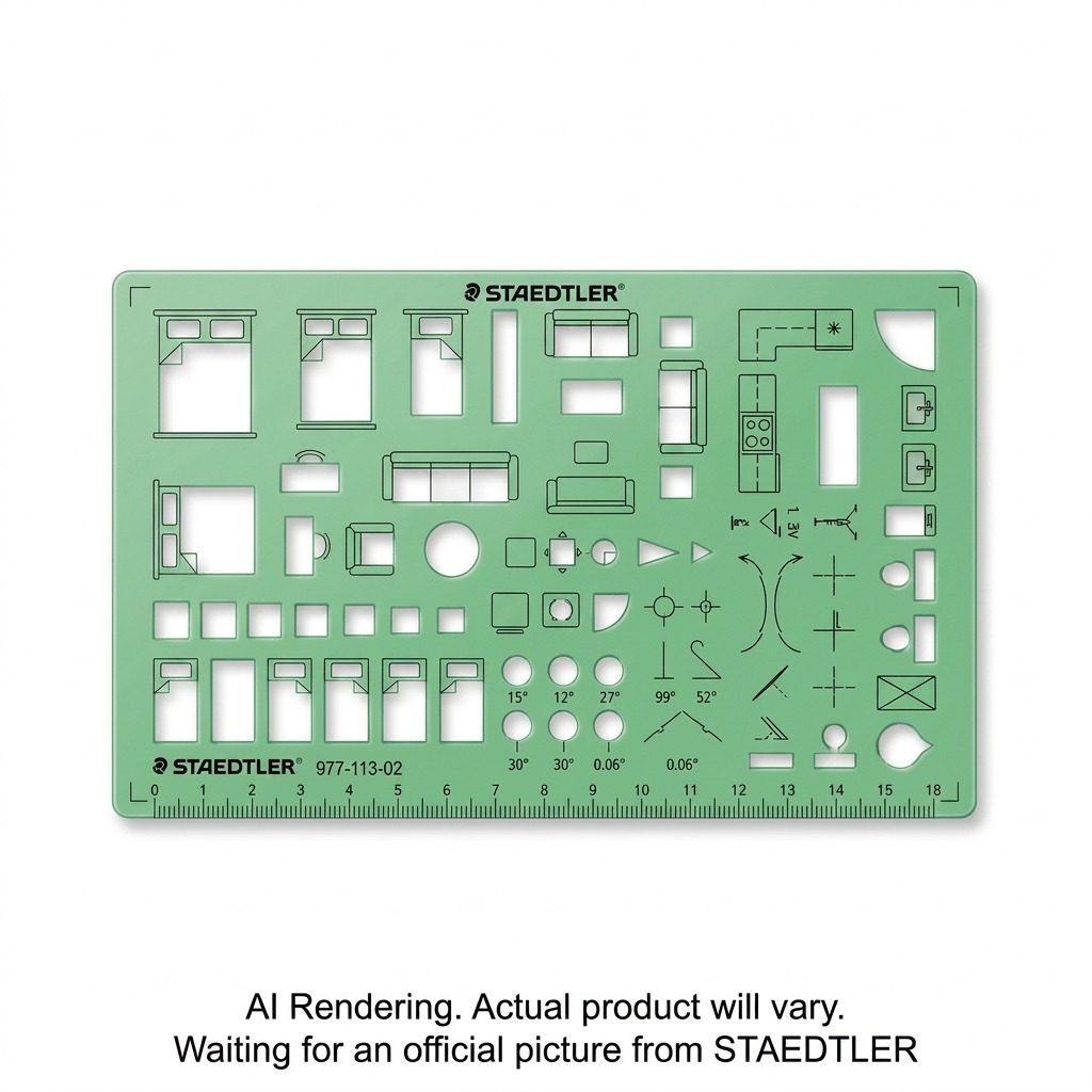 STAEDTLER Template home planning and layout 977-113-02, UPC 031901900151 in a pure high-resolution hero shot on a white background.