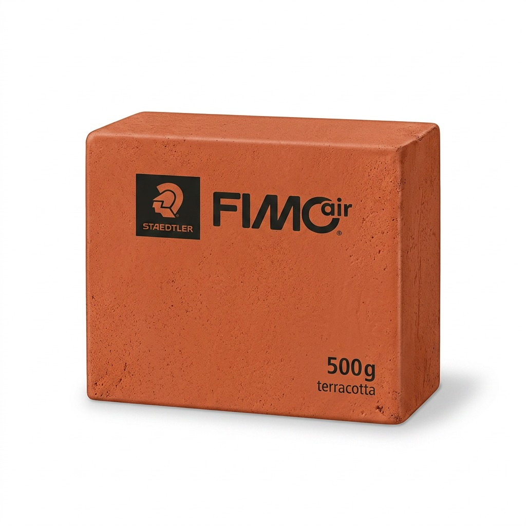High-resolution hero shot of STAEDTLER Fimoair 500g Terracotta clay block (8100-76) against white.