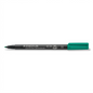 A detailed high-resolution product shot of a green STAEDTLER Lumocolor permanent marker.