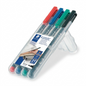STAEDTLER Lumocolor permanent pens (red, blue, green, black) in clear case, 4-pack.