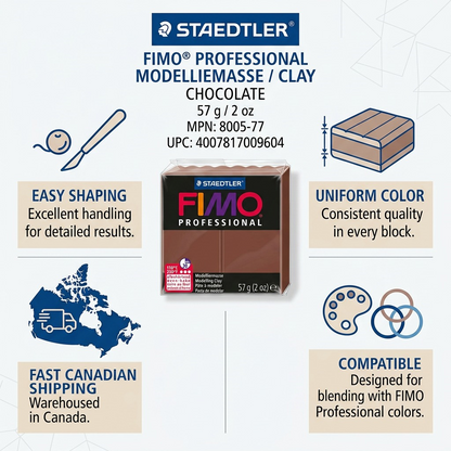 Trust infographic for STAEDTLER Fimo Professional Clay showing Canada-wide shipping and product-led features.