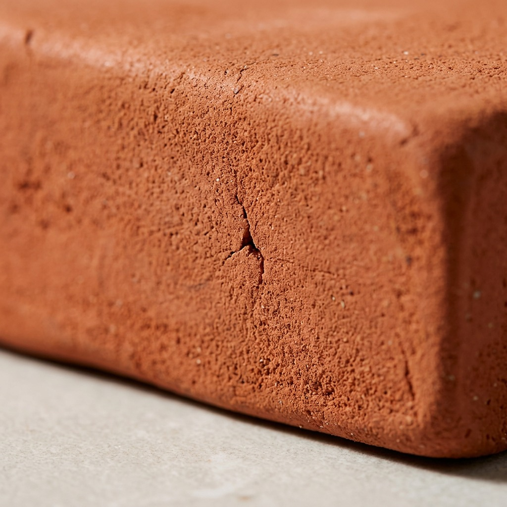 An extreme close-up view of the raw terracotta Fimo air-drying clay surface, showing its porous texture and fine grain detail.