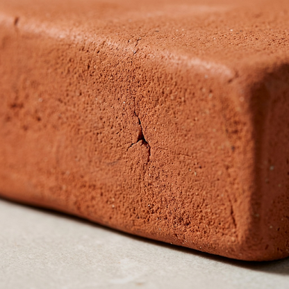 An extreme close-up view of the raw terracotta Fimo air-drying clay surface, showing its porous texture and fine grain detail.