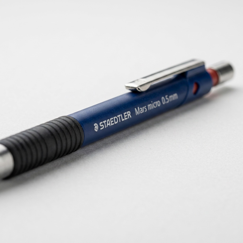 Macro detail of the STAEDTLER Mars micro 0.5mm mechanical pencil showing the texture and print.