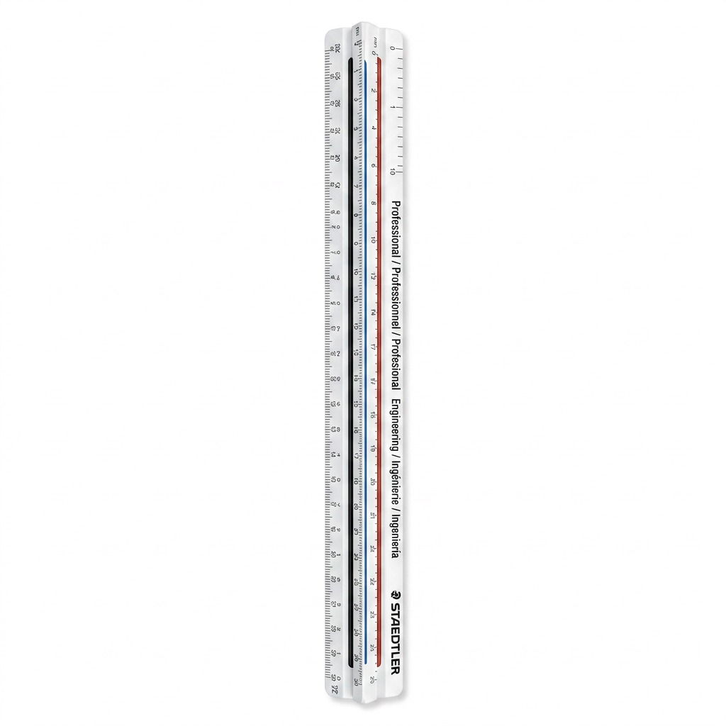A high-resolution hero shot of the STAEDTLER Mars triangular scale on a pure white background.