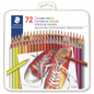 A high-resolution product shot of the STAEDTLER 72Colored Pencils set in metal tin.