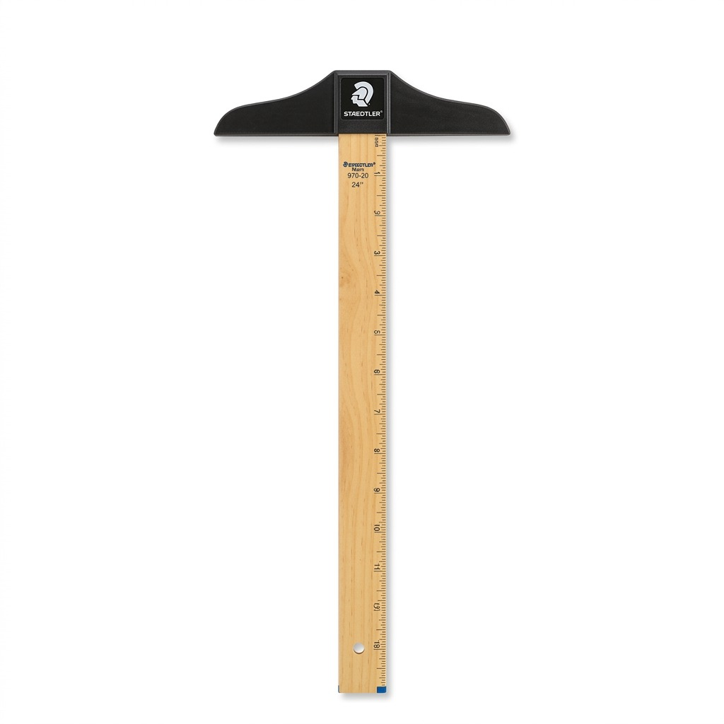 A high-resolution, pure white background product shot of the 24-inch STAEDTLER Mars T-square with a wood body and black head.