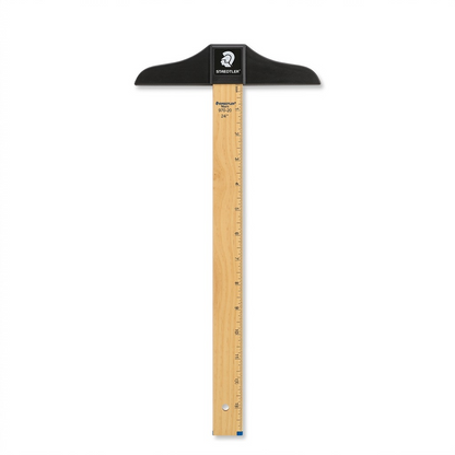 A high-resolution, pure white background product shot of the 24-inch STAEDTLER Mars T-square with a wood body and black head.