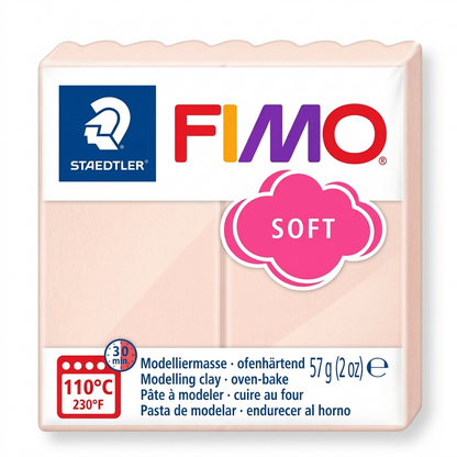 Pure hero shot of STAEDTLER Fimo Soft Pale Pink modelling clay, 57g (2 oz), on white background.