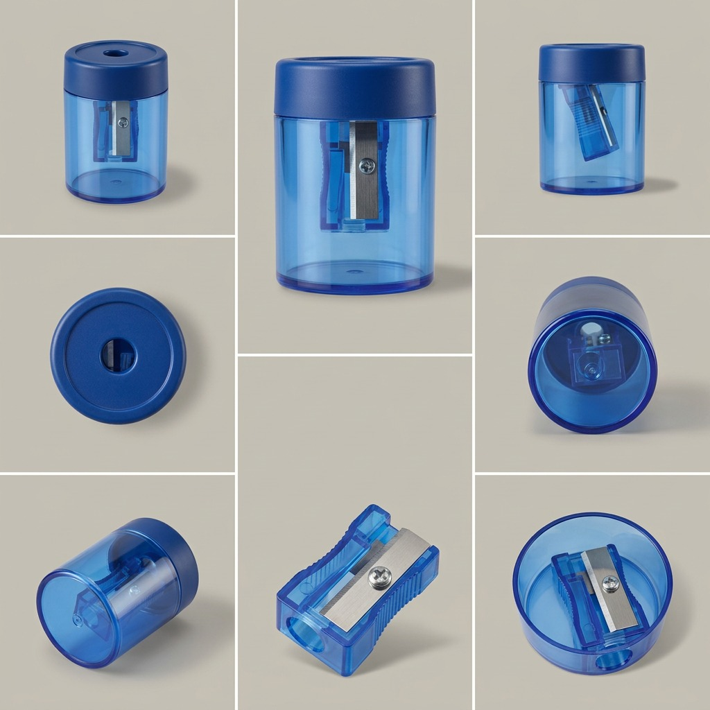 A comparison grid and matrix showing the STAEDTLER single-hole screw-tip sharpener from 8 various angles and views.