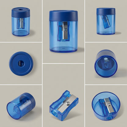 A comparison grid and matrix showing the STAEDTLER single-hole screw-tip sharpener from 8 various angles and views.
