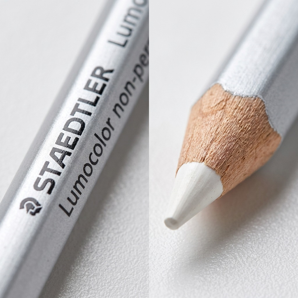 A detailed macro photograph showing the precise texture and fine print surface details of the pencil body and tip.