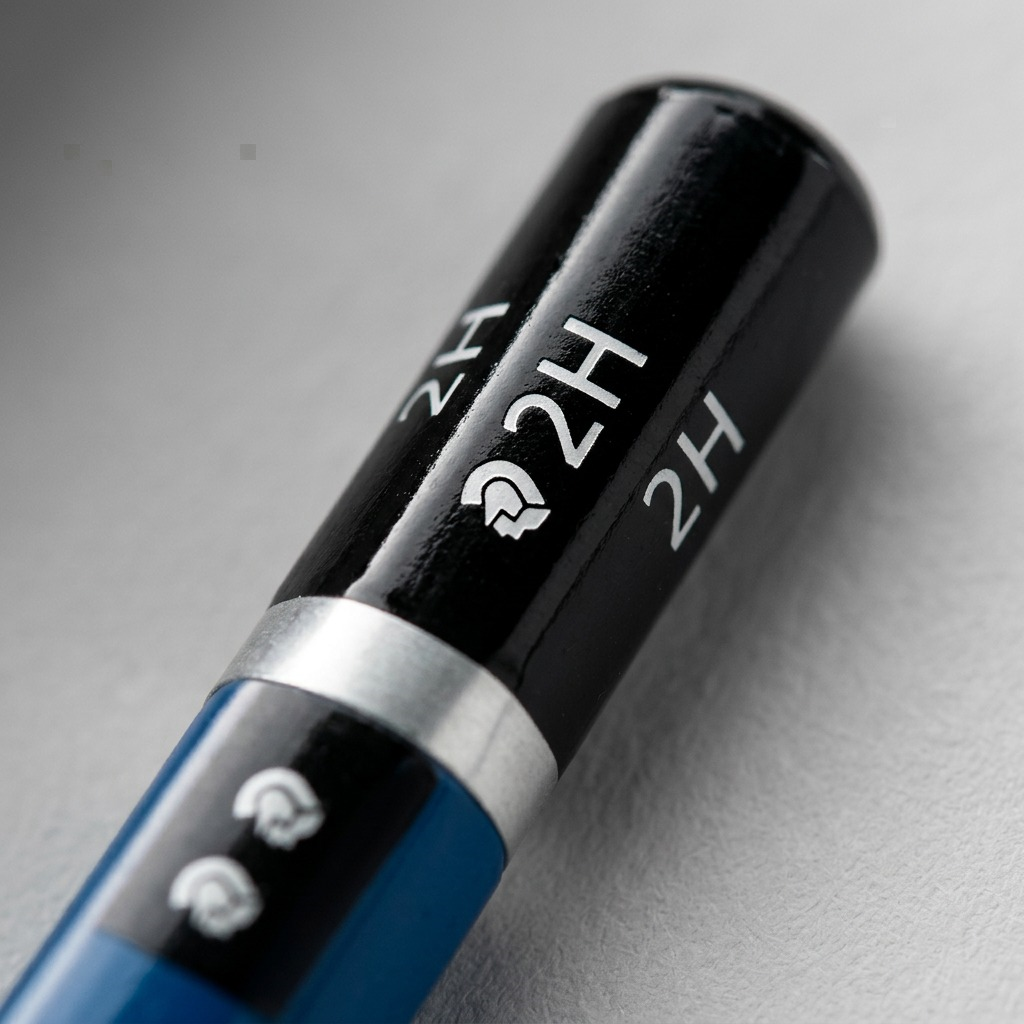 Macro photograph of the end of a Staedtler Mars Lumograph pencil, clearly displaying the 2H hardness mark.