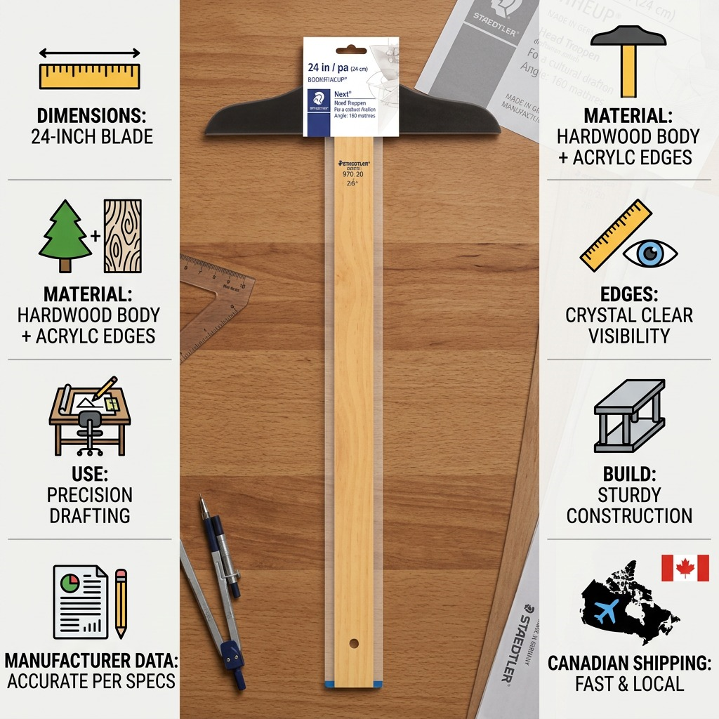 Trust infographic matrix for STAEDTLER T-Square, detailing build, materials, use, and fast delivery.
