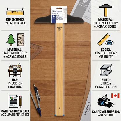Trust infographic matrix for STAEDTLER T-Square, detailing build, materials, use, and fast delivery.