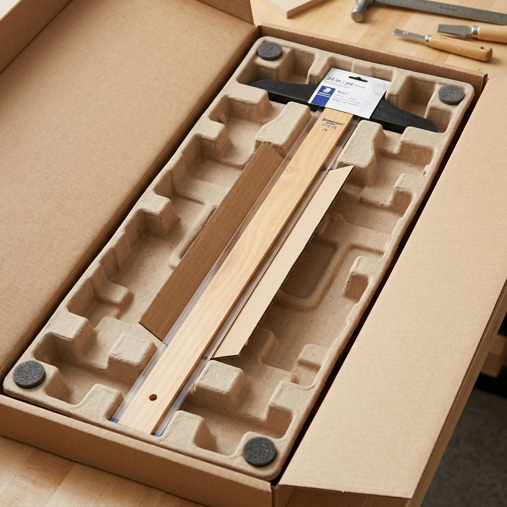 Premium T-square safely protected within shipping materials.