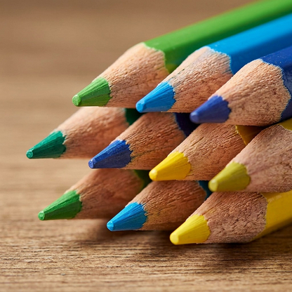 Macro photograph of sharpened Staedtler watercolor pencils showing precise wood grain and pigmented tips.