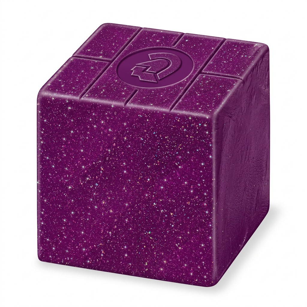 High-resolution 3/4 hero shot of one 57g block of STAEDTLER Fimo Effect Galaxy Purple clay (MPN: 8010-602) showing its distinct deep purple color with micro-glitter and the embossed STAEDTLER logo.