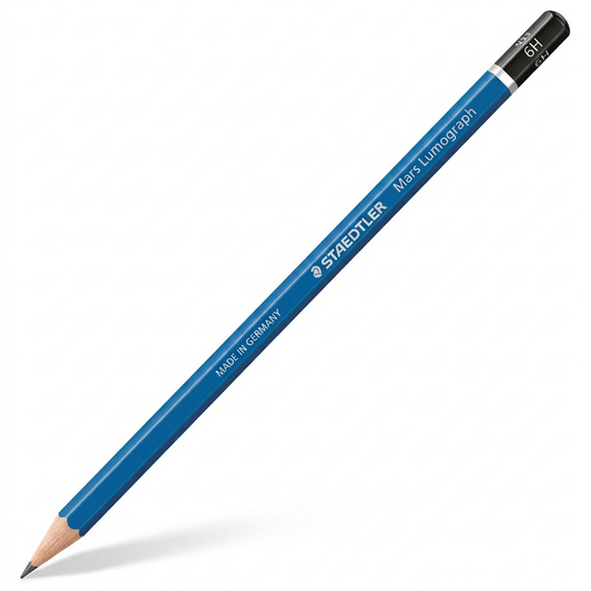 STAEDTLER Mars Lumograph 6H pencil hero shot, pure white background.