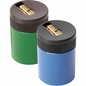 Pair of blue and green Staedtler Mars Limited containers on white background.