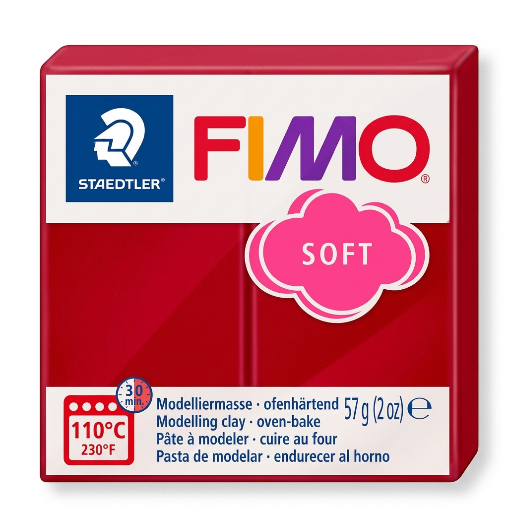 A high-resolution, centered photograph of a block of Cherry Red STAEDTLER Fimo Soft modeling clay.