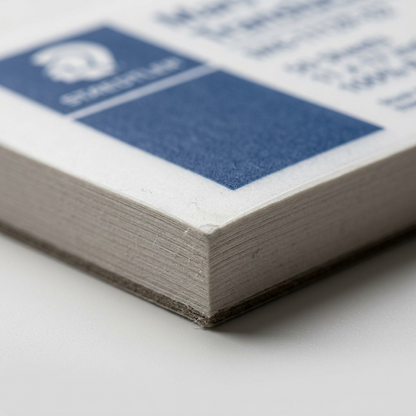 Macro shot capturing the texture of the vellum paper and the pad's corner composition.